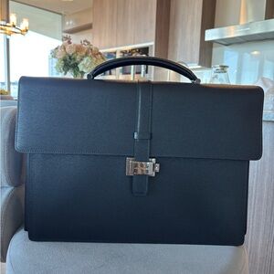 Montblanc Black Leather Briefcase with Silver Accent